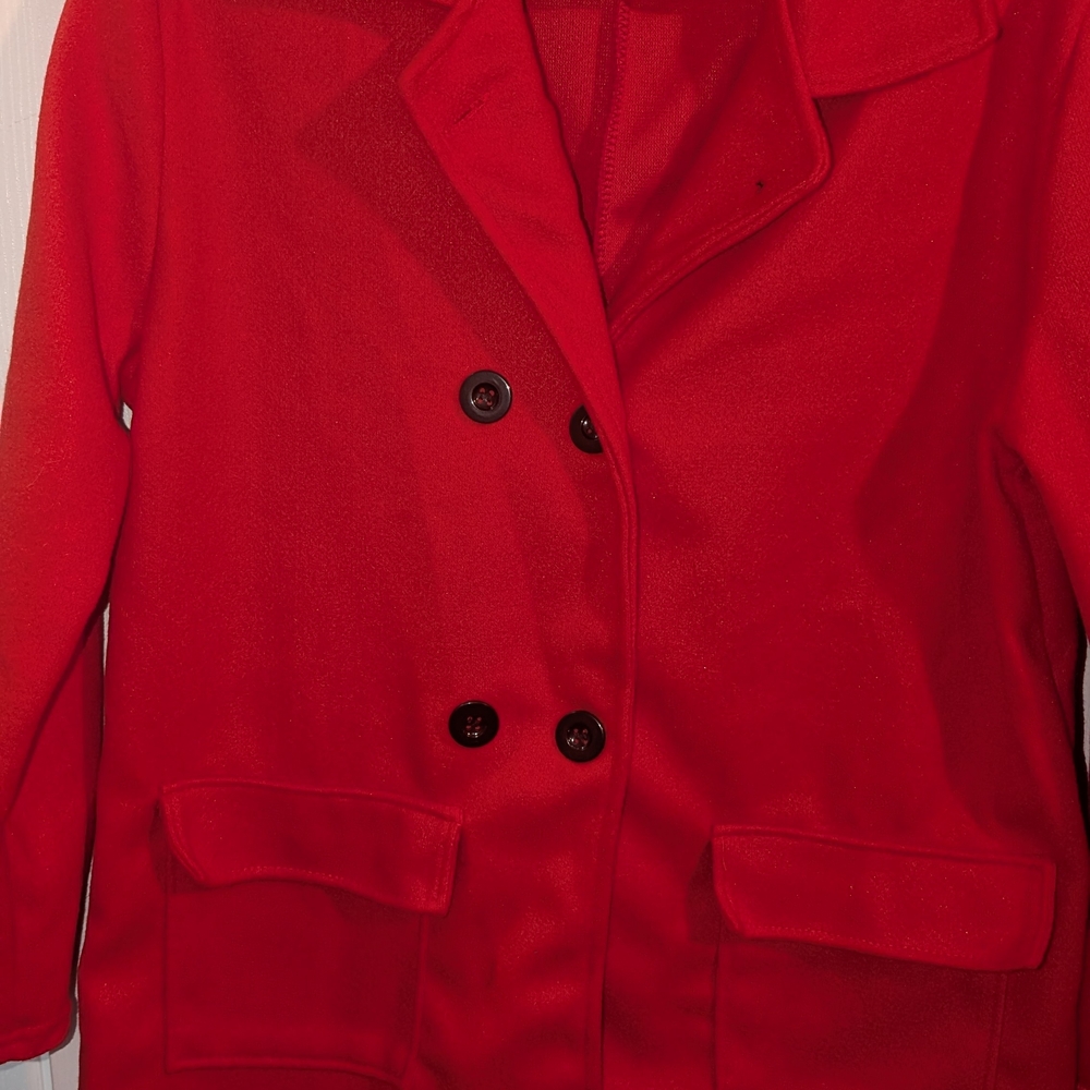 Elegant Scarlet Double-Breasted Pea Coat
